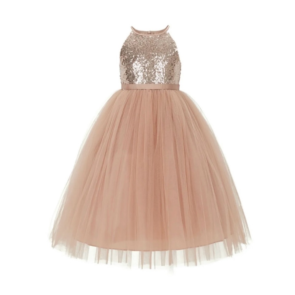 Sequin Halter Flower Girl Dresses Bridesmaid Dress Pageant Dress First Communion